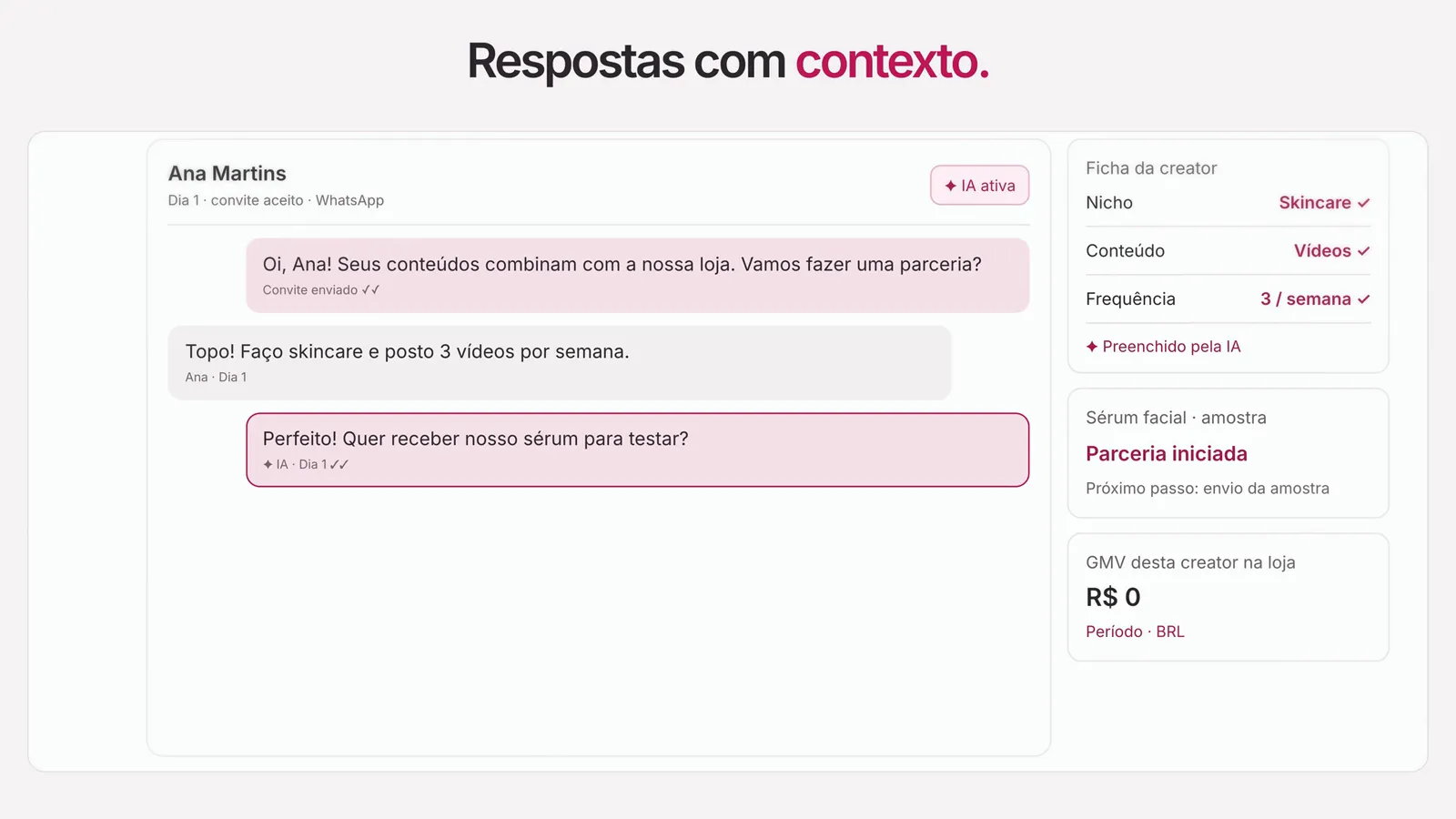 La primera respuesta a cada creador ya está escrita